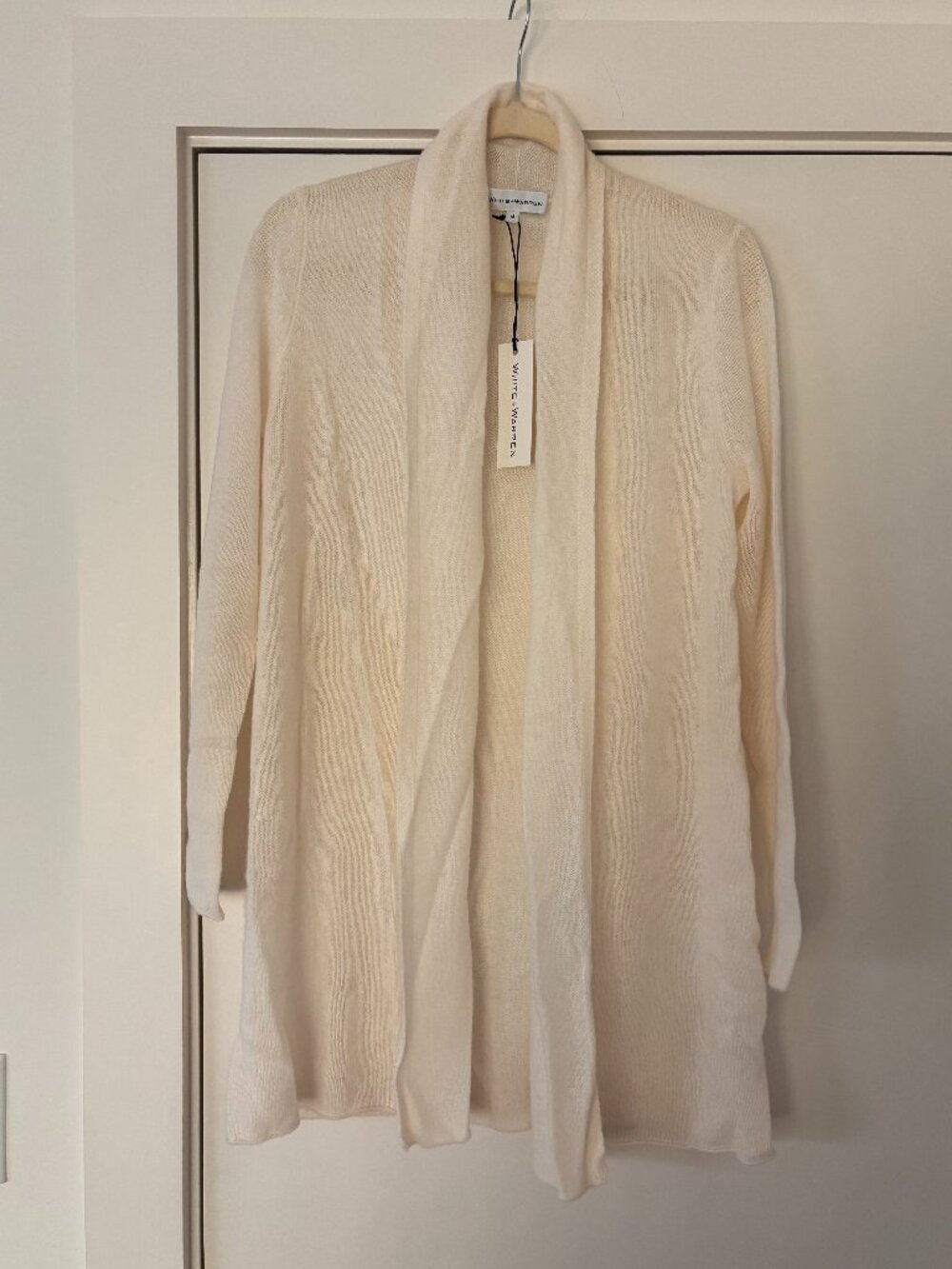 White + Warren White Shawl Collar Cardigan 100% Cashmere, Size M